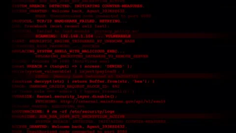 System breach hacking animation with digital binary code and unauthorized Stock Footage 346514567