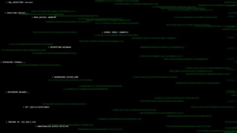 System breach hacking concept showing unauthorized data access and cyber Vídeo Stock 346569012