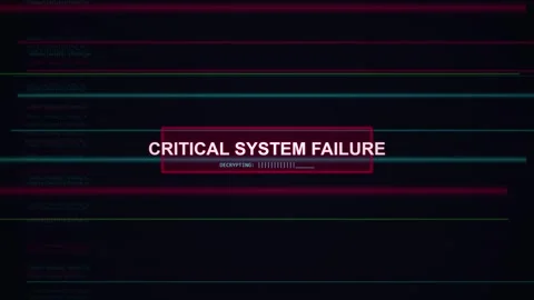 System breach hacking. Critical system failure message on dark glitched Stock Footage 338222277