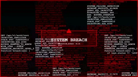 System breach hacking digital terminal interface with red warning code and Stock-Footage 346514664