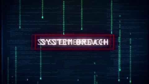 System breach hacking glitch and noise effects with computer program background Stock Footage 186047643