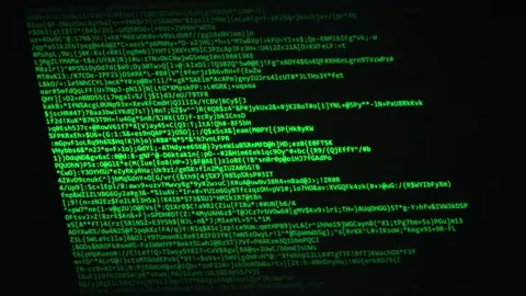 System breach hacking. Green scrolling computer code on dark screen Stock Footage 339040026