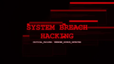 System breach hacking. Red system breach hacking warning on digital screen Stock Footage 338222294