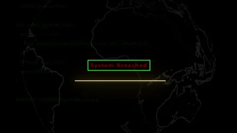 'System breached' with programming and earth outline animation. Stock Footage 286142979