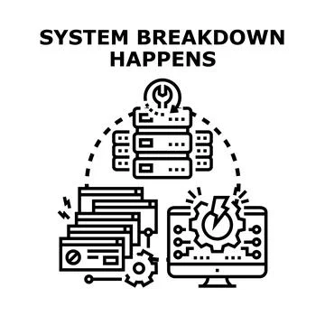 System breakdown happening, error message on computer screen Stock Illustration