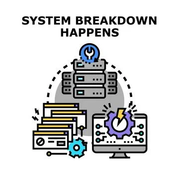 System breakdown happening, error message on computer screen イラスト素材