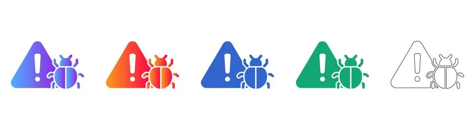 System Bug Debugging Warning Icons Stock Illustration