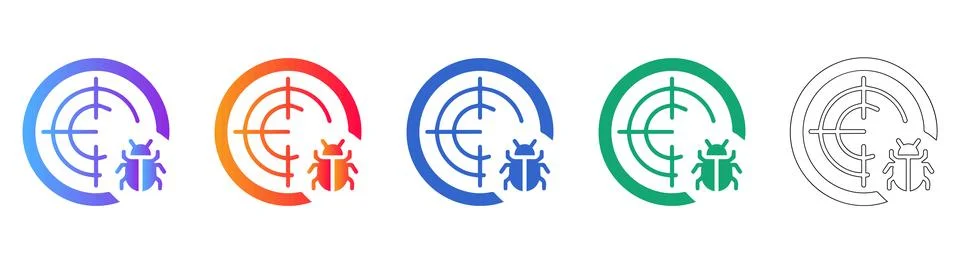 System Bug Identified Icons â?? Malware Intrusion &amp; Target Compromise Stock Illustration