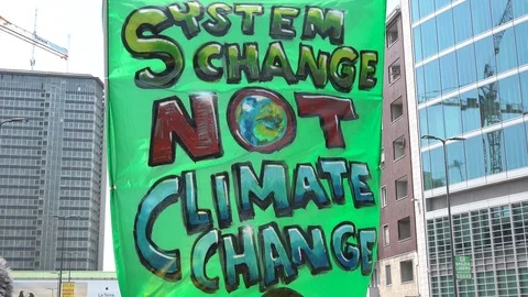 "SYSTEM CHANGE NOT CLIMATE CHANGE" conservationist picket sign Friday for future Видео 113064092