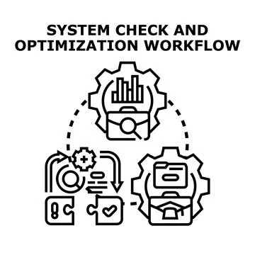 System check and optimization workflow process analyzing data Illustrazione stock