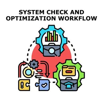 System check and optimization workflow process analyzing data Stock Illustration