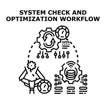 System check and optimization workflow process diagram Stock Illustration