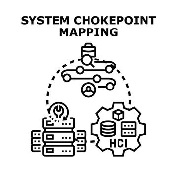 System chokepoint mapping analyzing critical network bottlenecks Stock Illustration