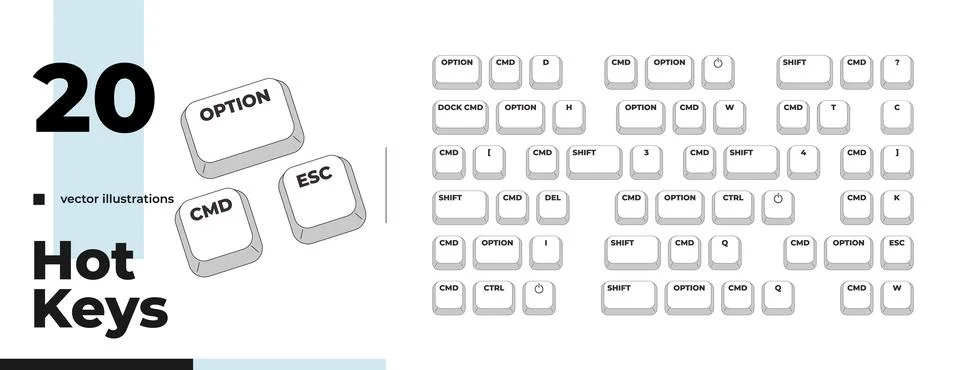 System commands grayscale keyboard hotkey pack Stock Illustration