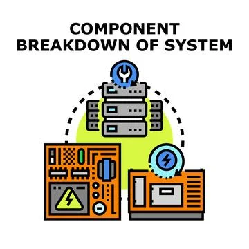 System component breakdown and troubleshooting diagram Stock Illustration