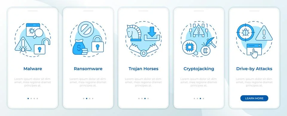 System compromise attacks blue onboarding mobile app screen Stock Illustration