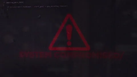System Compromised on Hack Screen and data matrix simulation with futuristic Stock Footage 320897695