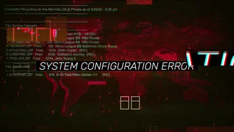 System Configuration Error Warning Text on hacking background screen Stock Footage 317050151