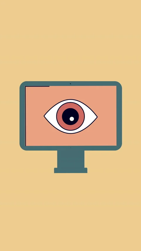 System Control Center. Catroon sstyle computer with eye on the screen as a 库存影片 135798349