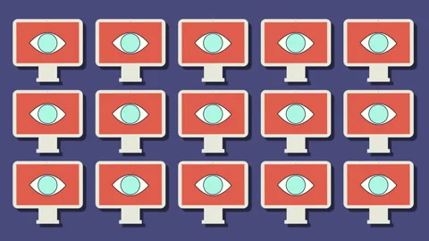 System Control Center. Catroon style computer with eye on the screen as a symbol Stockbeeldmateriaal 132372781