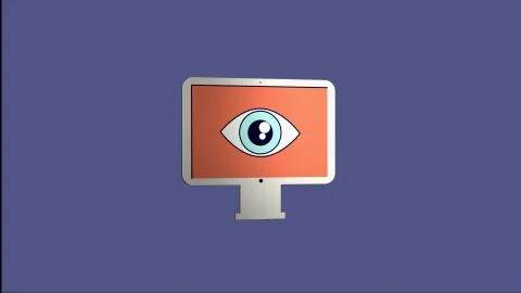 System Control Center. Catroon style computer with eye on the screen as a symbol Illustrazione stock
