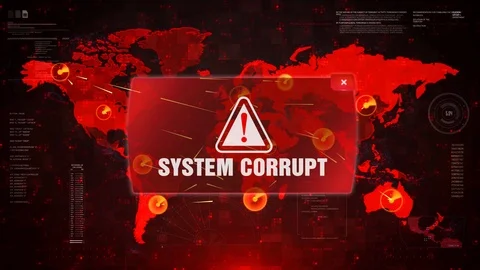 System Corrupt Alert Warning Attack on Screen World Map. Stock Footage 99283332