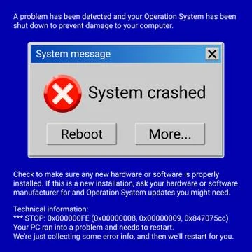 System crashed fatal error window on blue screen Stock Illustration