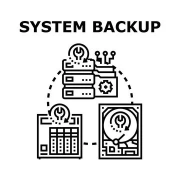 System data backup restoring information technology infrastructure Stock Illustration