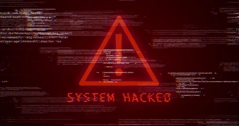 System, data breach and warning sign for hacking as cyber crime with information Stock Footage 284225172
