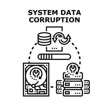 System data corruption and recovery process concept Illustrazione stock