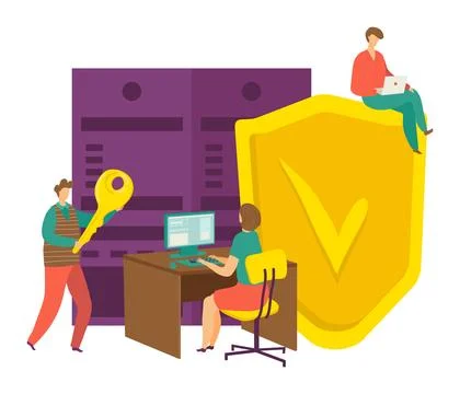 System data hosting at flat network, vector illustration. Internet people Stock Illustration