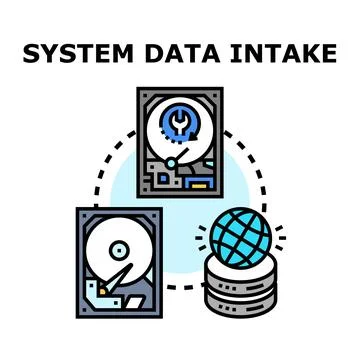 System data intake concept with hard drives and database Illustrazione stock
