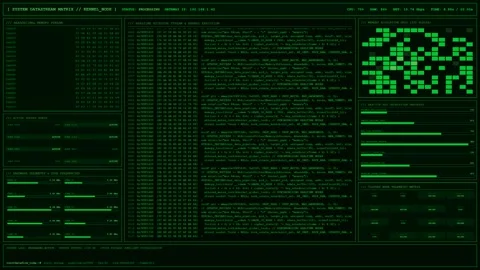 System Data stream Matrix Kernel Processing Terminal Screen. Stock Footage 345718629