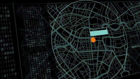 The system detected the target on a map of the city, highlighting the location Stock Footage 297293874