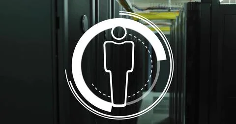 System detecting access request in data center, projecting user icon over racks Stock Photos