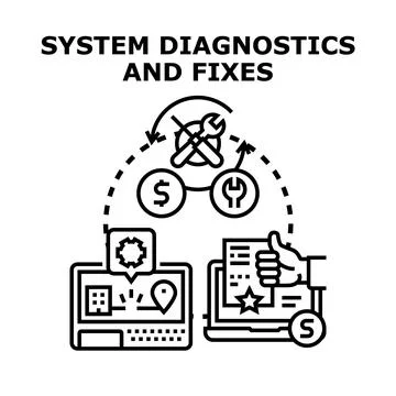 System diagnostics and fixes process illustration Stock Illustration