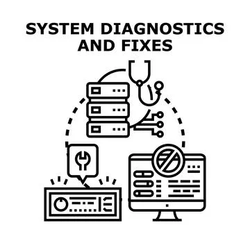 System diagnostics and server fixing process Stock Illustration