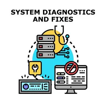 System diagnostics and server fixing process Stock Illustration