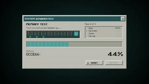 System Diagnostics Memory Test Progress Bar Retro Computer Interface Digital Vídeos de archivo 342595162