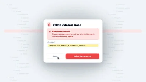 System directory database deletion modal interface animation. 4K Stock Footage 348301387