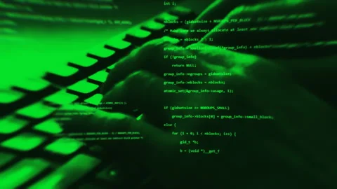 System engineer computer programming, closeup keyboard typing with cyber code Stock Footage 191034707
