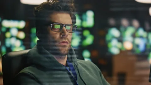 System engineer hands coding keyboard working computer in data hologram closeup Stock Footage 260257064