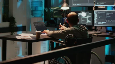 System engineer with impairment working on web programming Stock Footage 223260306