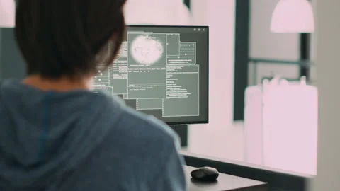 System engineer wokring on server code and reading database error Stock Footage 227617474