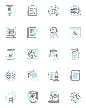 System Engineering linear icons set. Integration, Analysis, Design, Development Stock Illustration