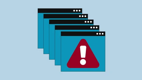 System error alert popups, Connectivity problems 2d animation with alpha matte Stock Footage 335732795