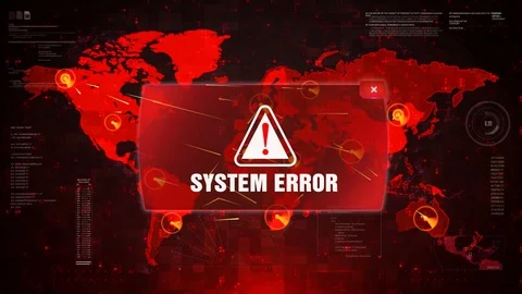 System Error Alert Warning Attack on Screen World Map Loop Motion. Stock Footage 99217128