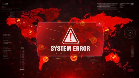 System Error Alert Warning Attack on Screen World Map. Stock Footage 99283771