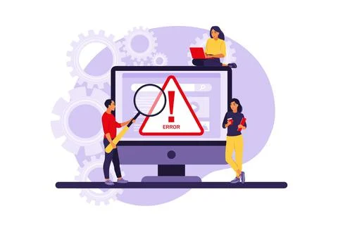 System error concept. Programmers working with system error. Vector illustrat Stock-Illustration