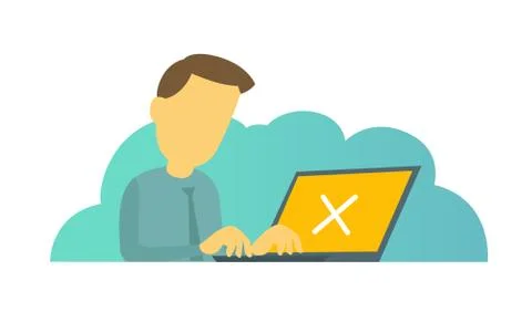 System error in laptop. Man manager programmer and bug in the computer Stock-Illustration